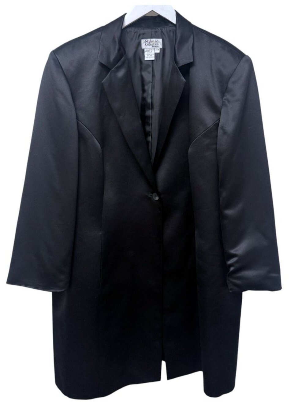 STYLE & CO. Black Satin Jacket Size 22W Long Blazer Evening Opera Coat Duster